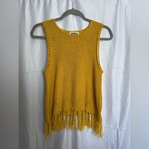 Pepin Mustard Fringe Knit Tank Top Size Small